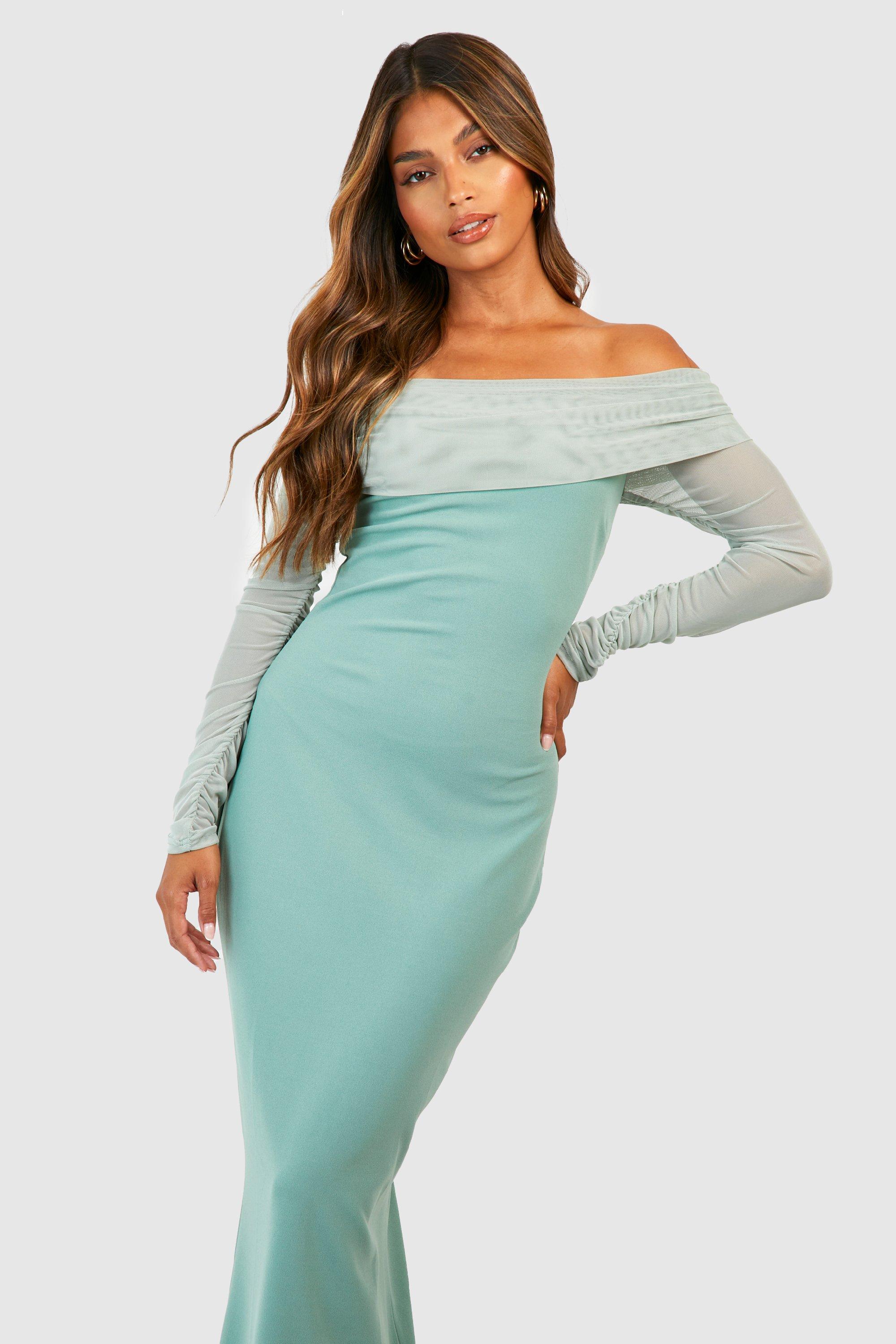 Boohoo off the on sale shoulder maxi dress