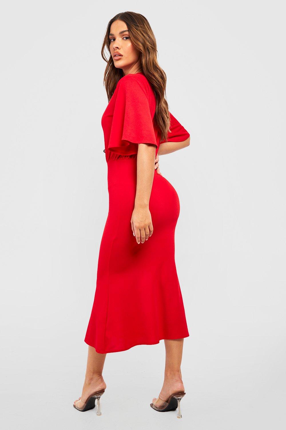 Red fishtail dress on sale midi