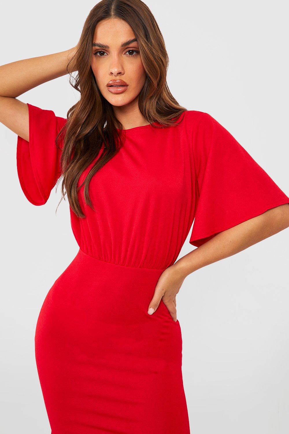 Boohoo red 2025 midi dress