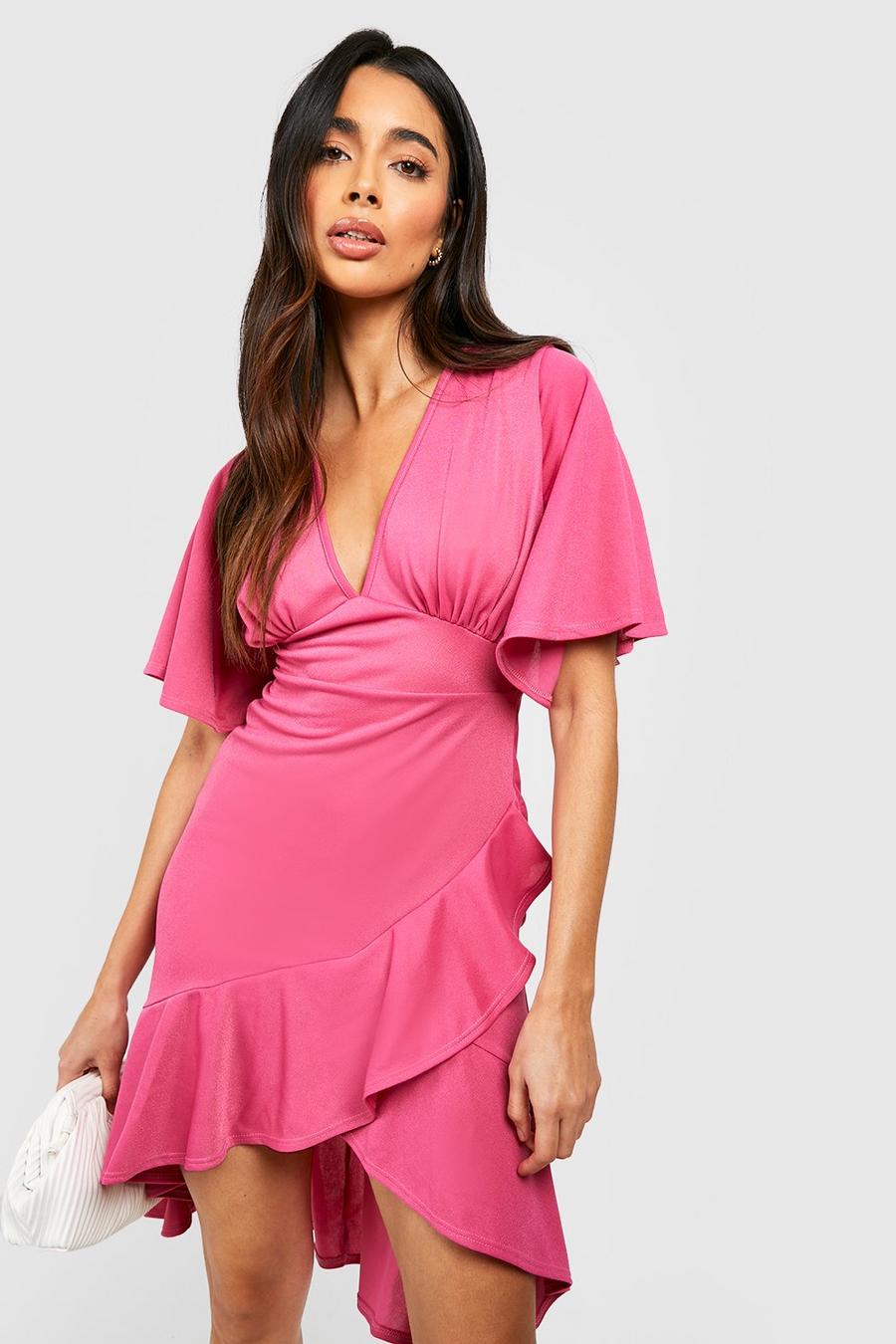 Hot pink Ruffle Wrap Midi Dress