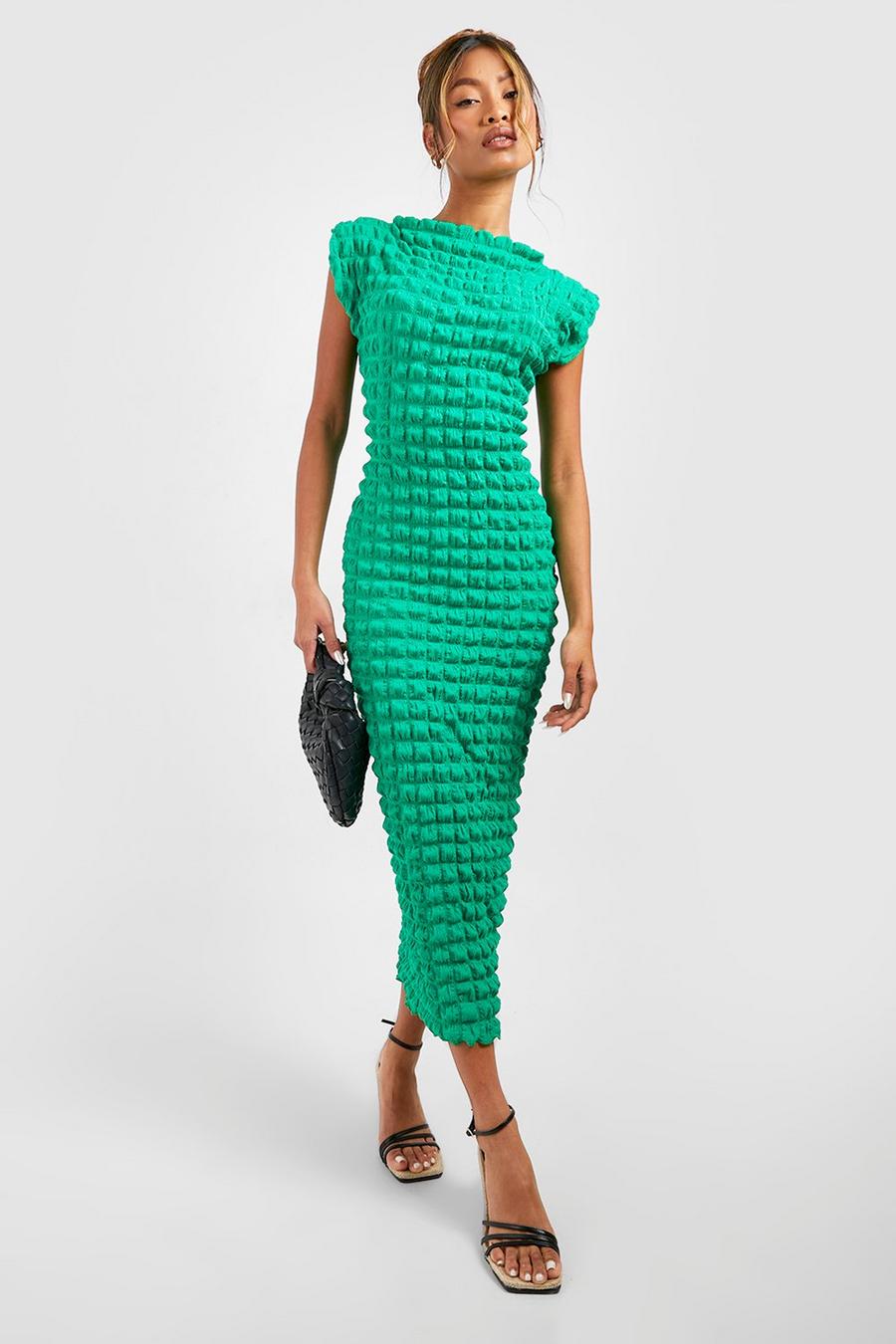 Bright green Bubble Textured Sleeveless Midaxi T-shirt Dress image number 1
