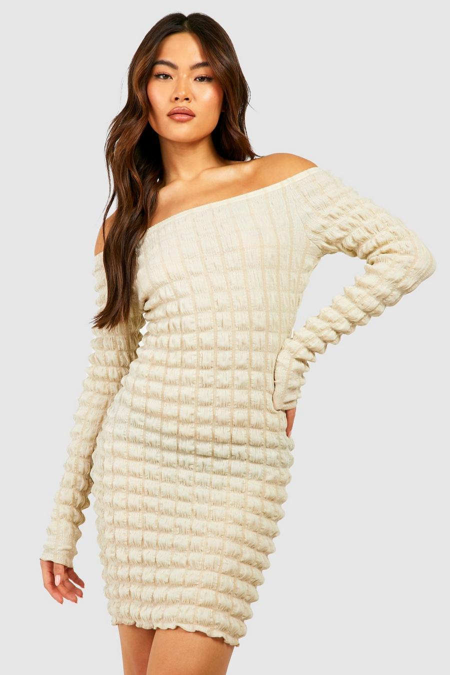Stone Bubble Textured Off The Shoulder Mini Dress image number 1