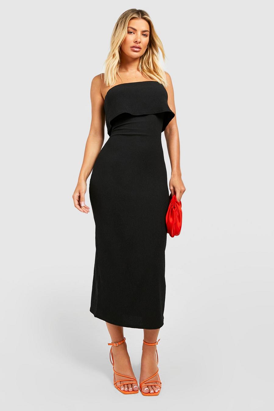 Black Textured Double Layered Bandeau Midi Dress image number 1