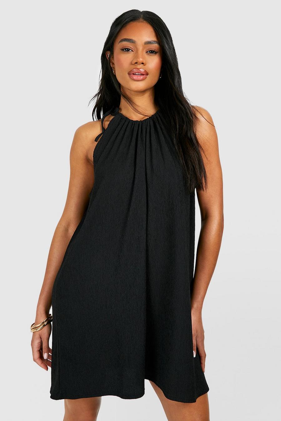 Black Textured Strappy Swing Dress image number 1