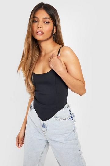 Black Strappy Seam Detail Longline Corset