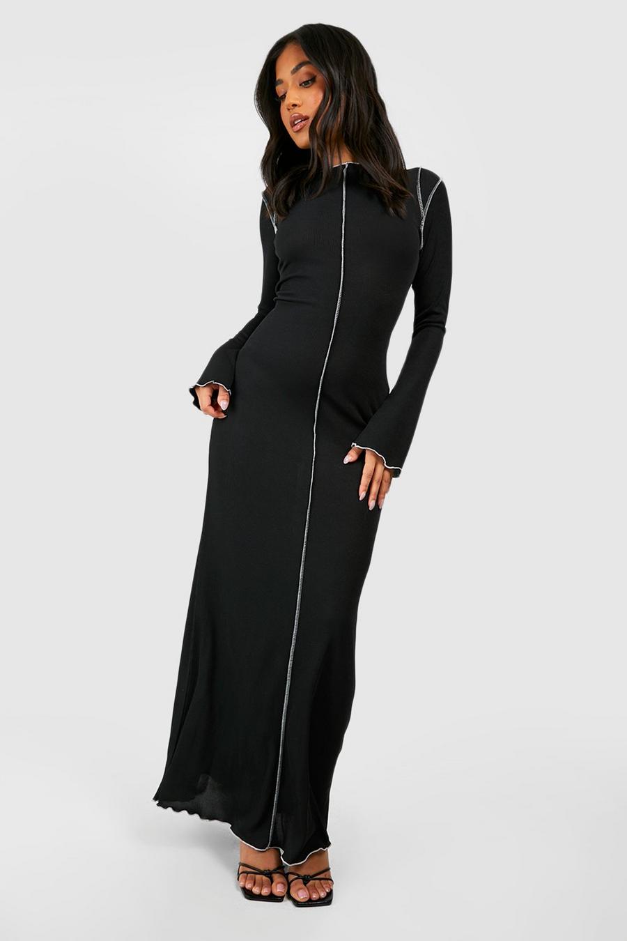 Vestido Petite maxi de canalé con detalle de costuras, Black image number 1