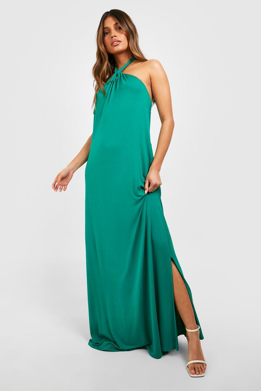 Green Halterneck Twist Detail Maxi Dress image number 1