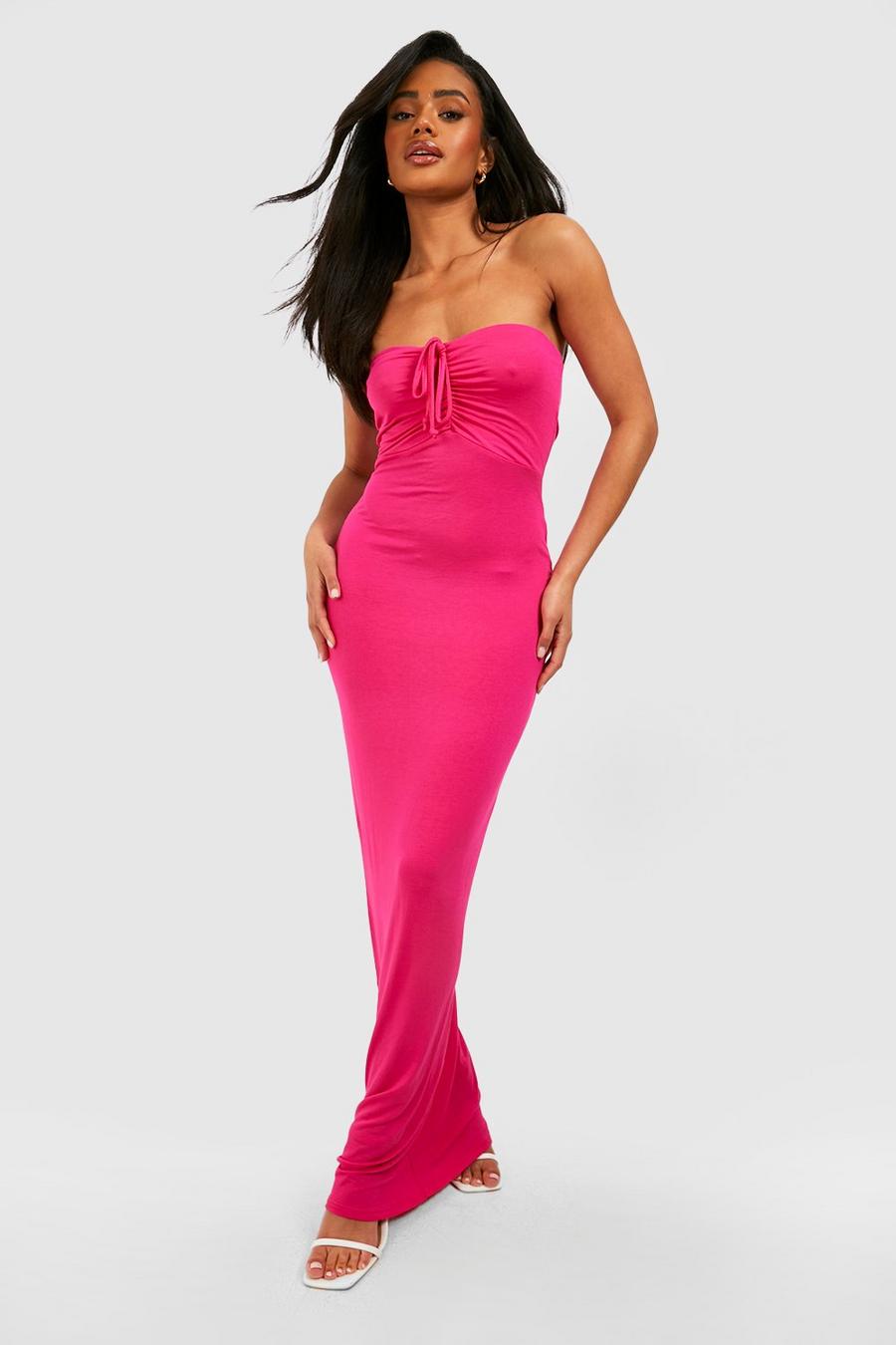 Magenta pink Bandeau Tie Detail Maxi Dress