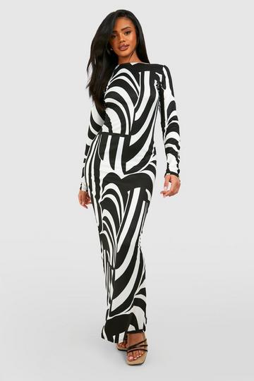 Asbstract Print Scoop Back Maxi Dress black