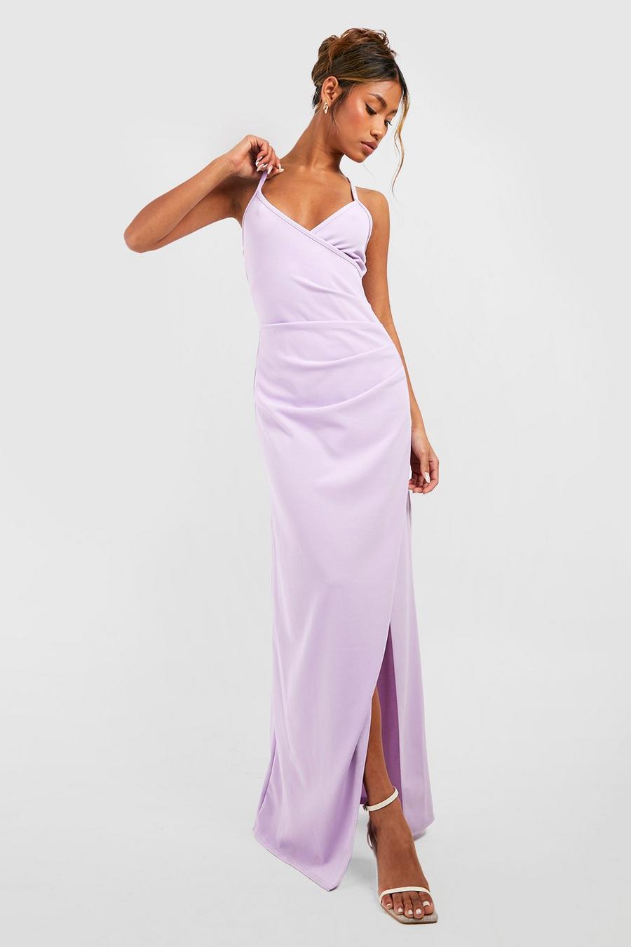 Lilac Strappy Wrap Rouched Maxi Dress image number 1