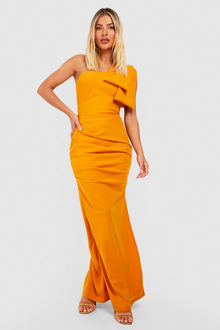 Asymmetric Drape Detail Maxi Dress, Marigold