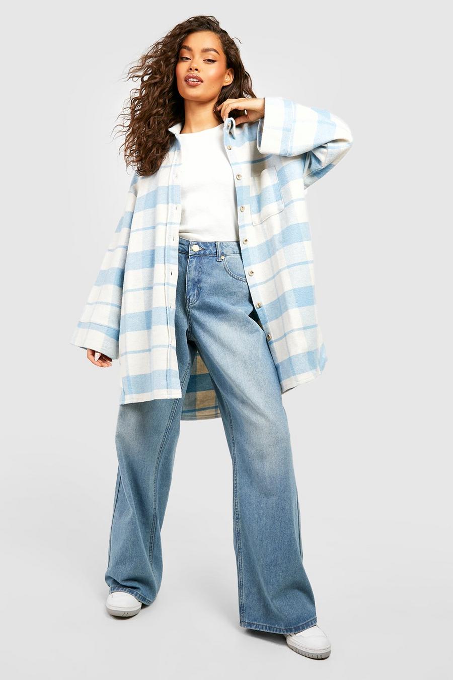 Dusty blue Oversized Wide Sleeve Flannel Shacket image number 1