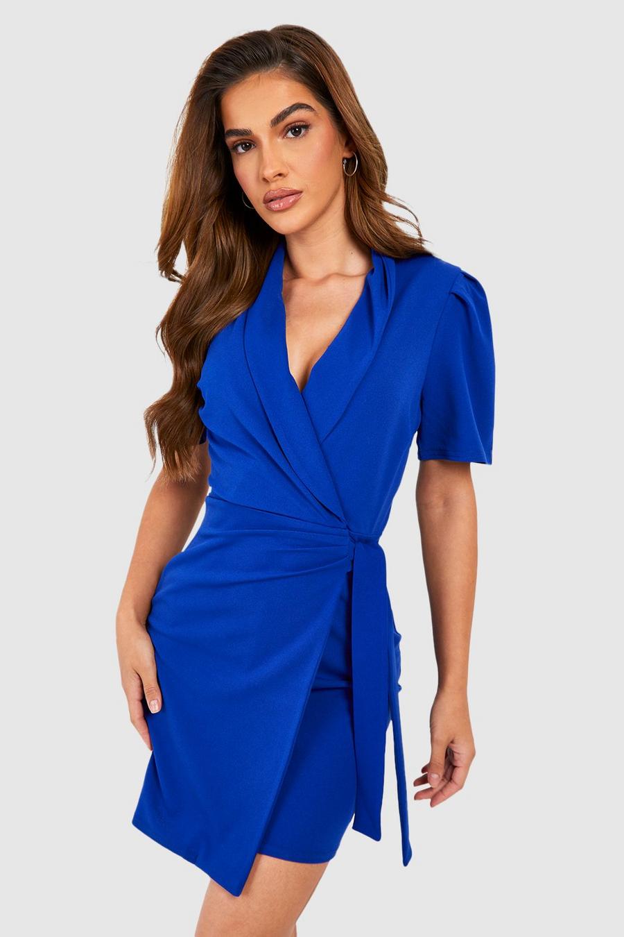 Cobalt Short Sleeve Side Tie Blazer Dress