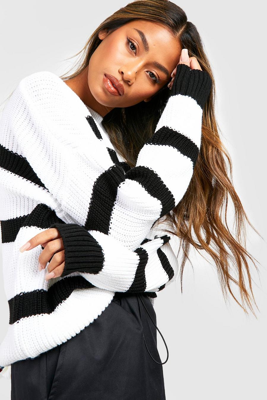 White Oversized Stripe Sweater