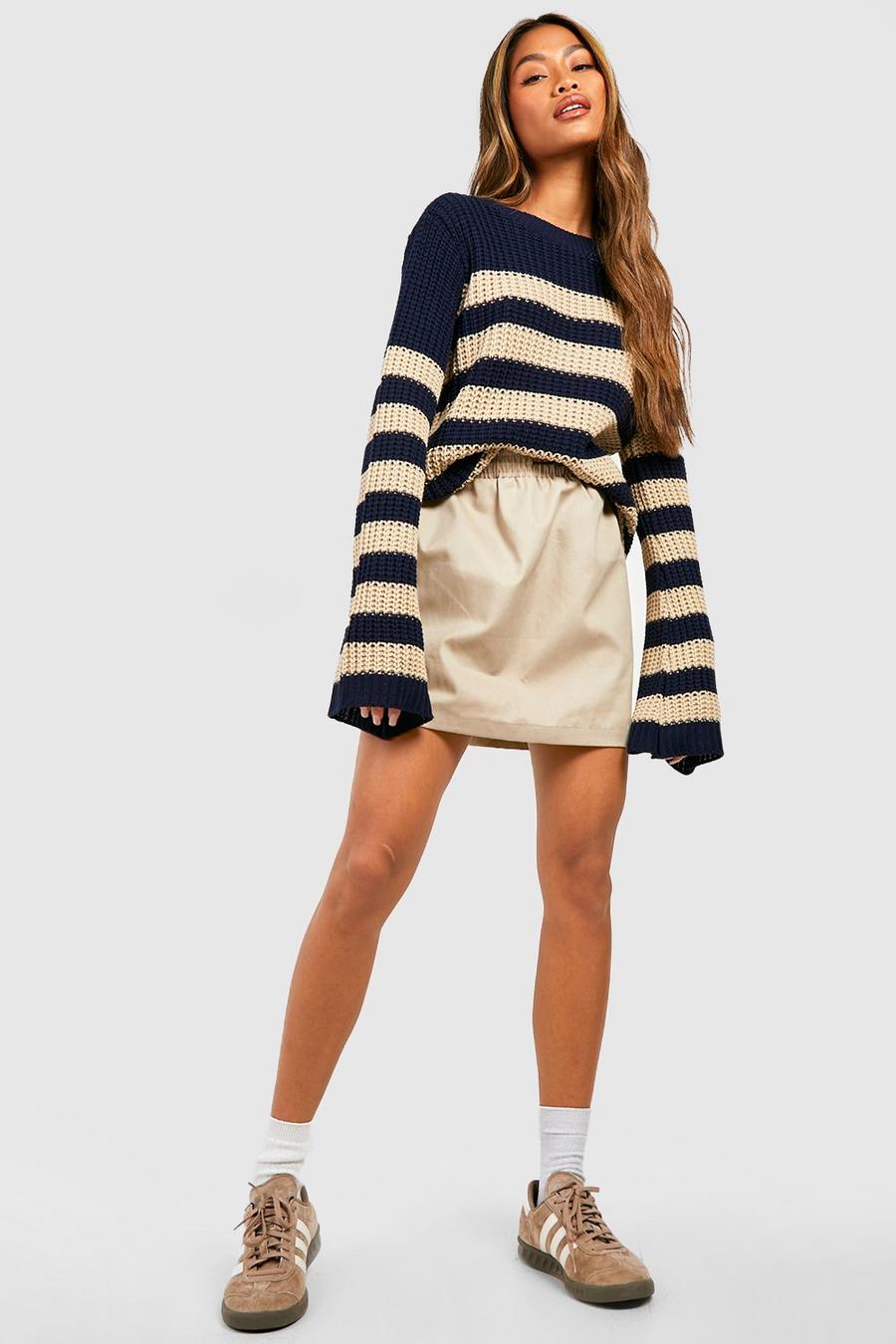 Stone beige Wide Sleeve Stripe Sweater