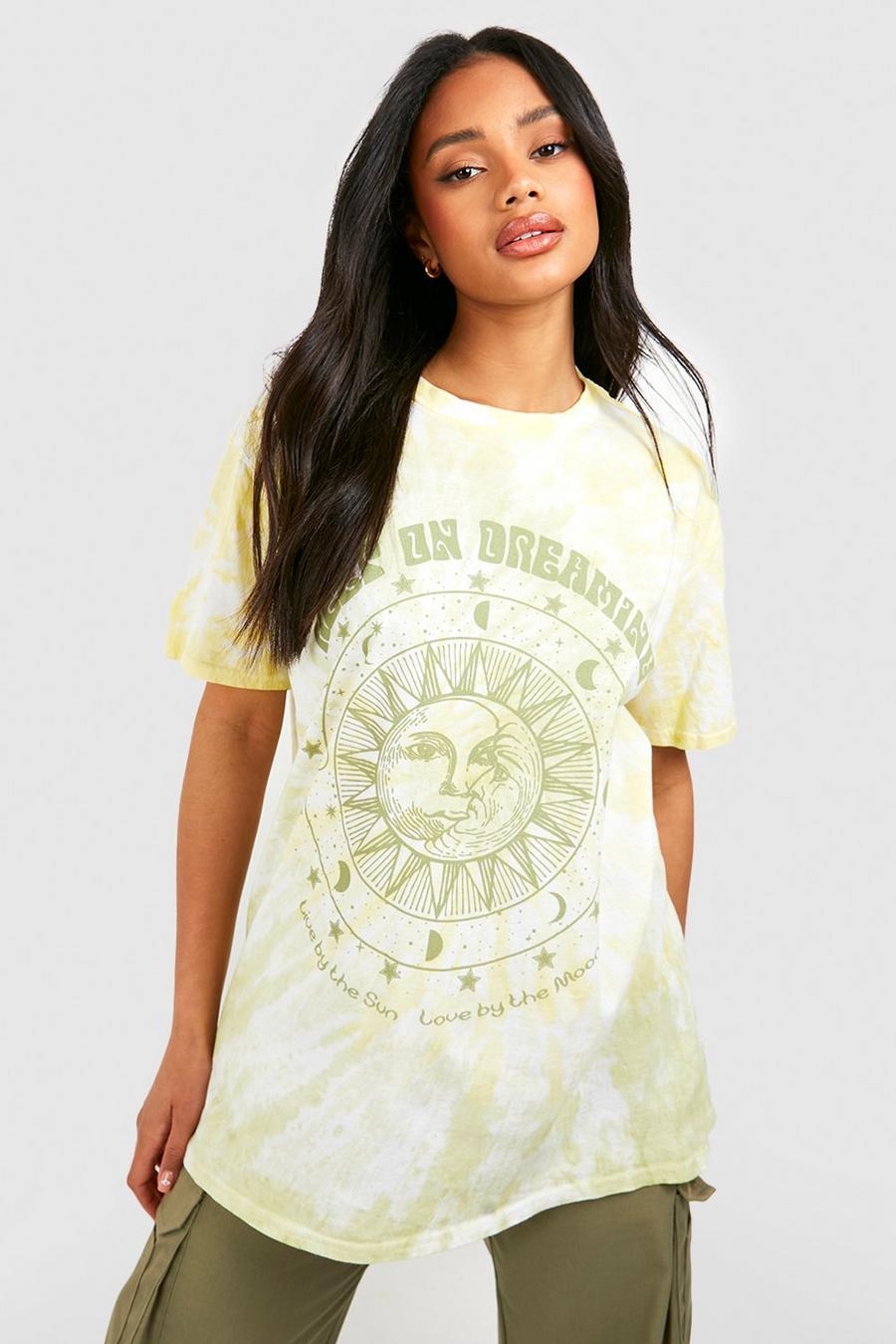 Yellow jaune Celestial Moon Print Tie Dye Oversized T-shirt