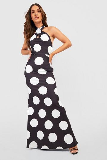 Polka Dot Halter Maxi Dress black