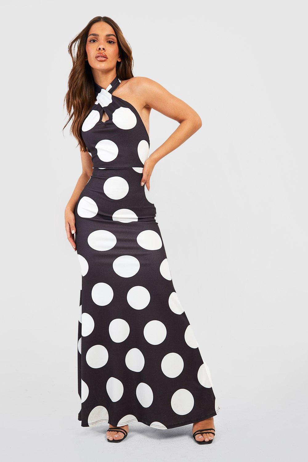 Polka Dot Halterneck Maxi Dress