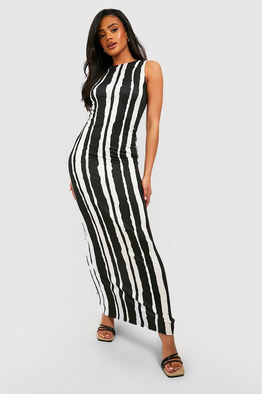 Black Mono Stripe Sleeveless Maxi Dress image number 1