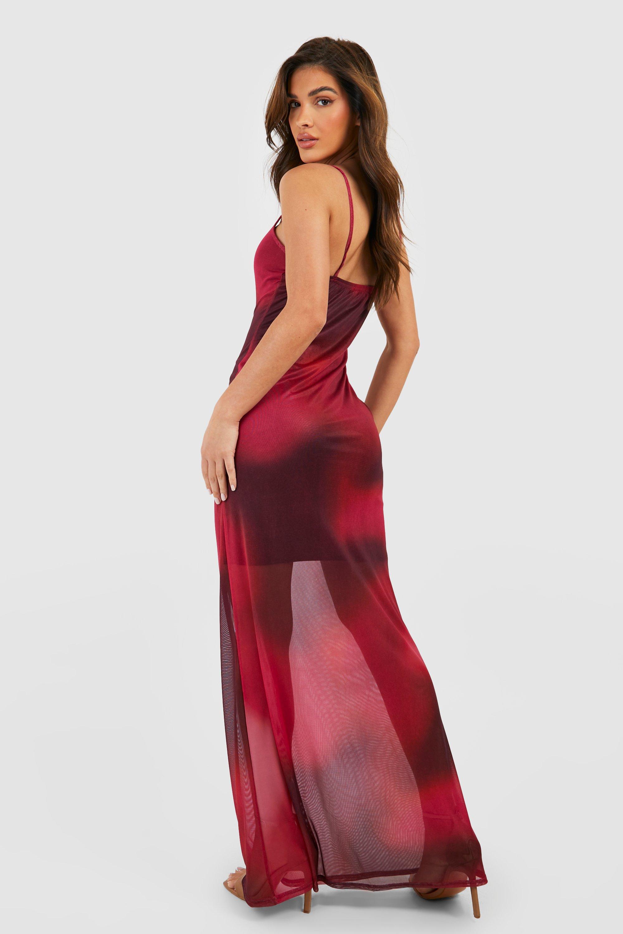 Tie Dye Strappy Mesh Maxi Dress