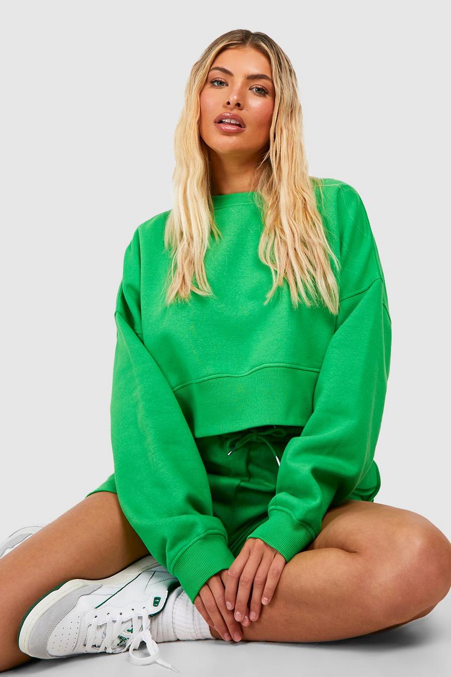 Green Deep Hem Boxy Sweatshirt  image number 1