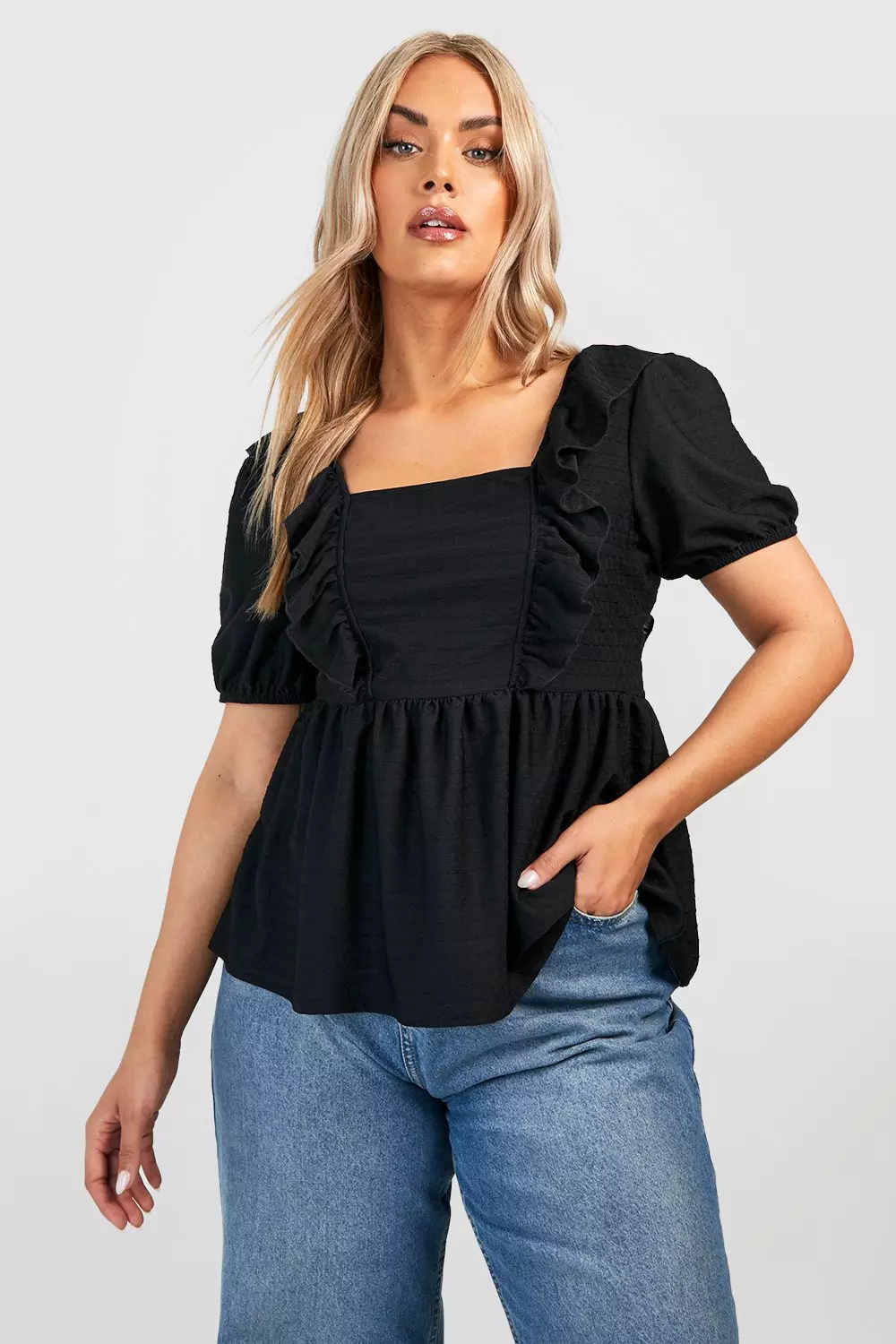 Square neck hot sale peplum top