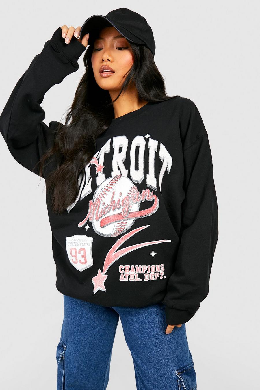 Black negro Petite Detroit Print Oversized Sweatshirt