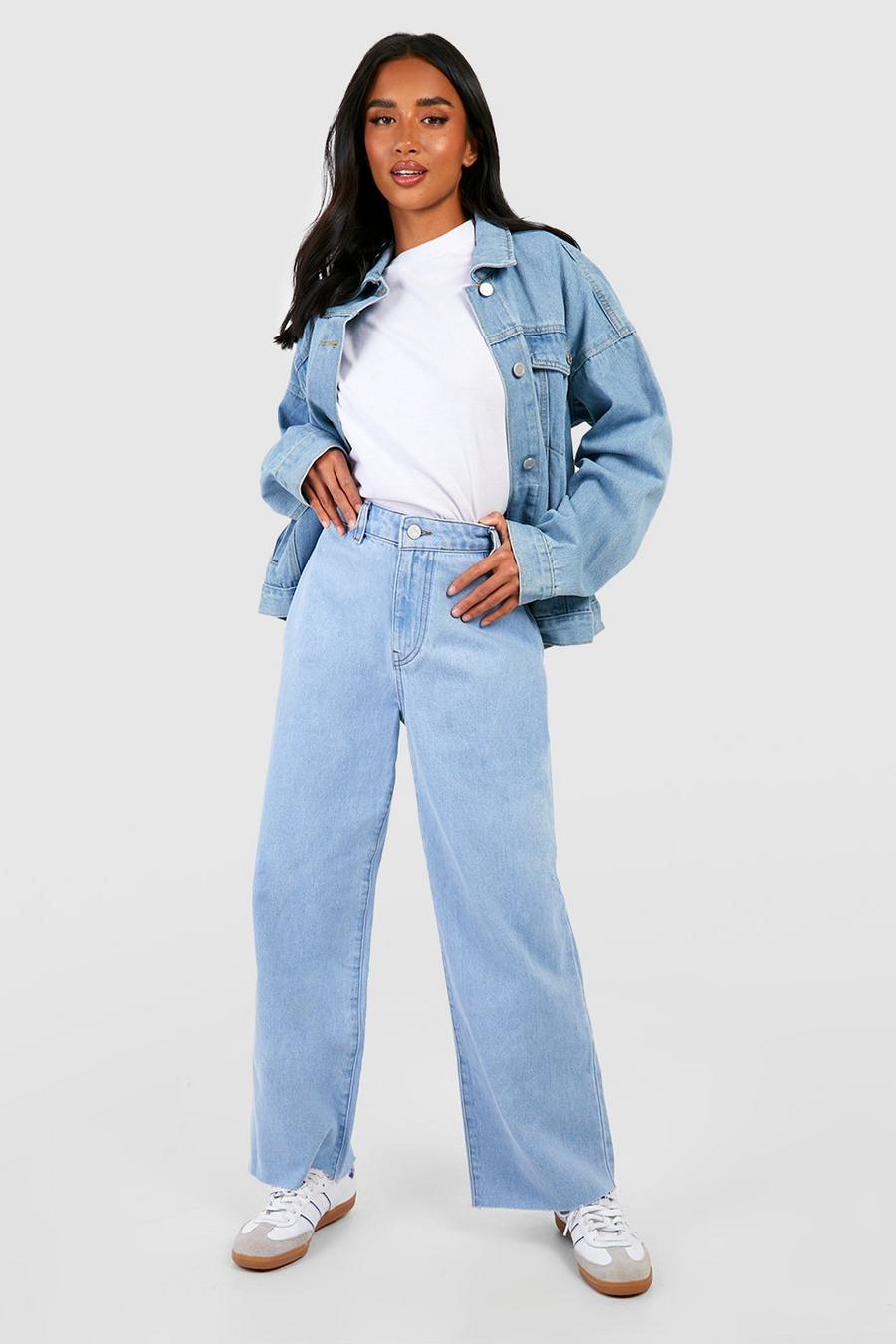 Light wash Petite High Waisted Culotte Jeans image number 1