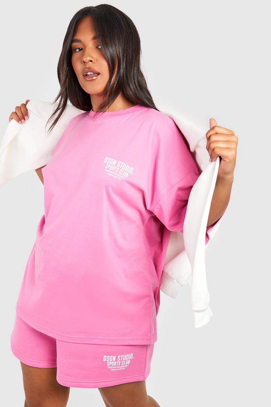Pantalón corto Plus deportivo con eslogan Sports Club, Pink image number 1
