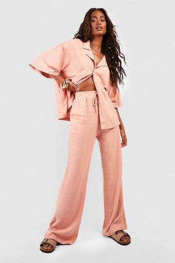 Linen Mix Relaxed Fit Wide Leg Pants clay