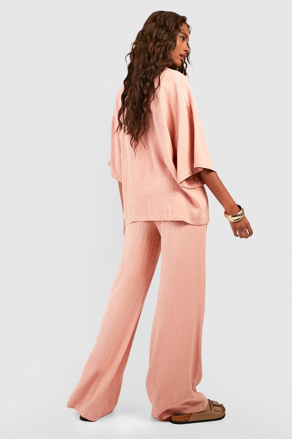 Plus Linen Belted Wide Leg Pants