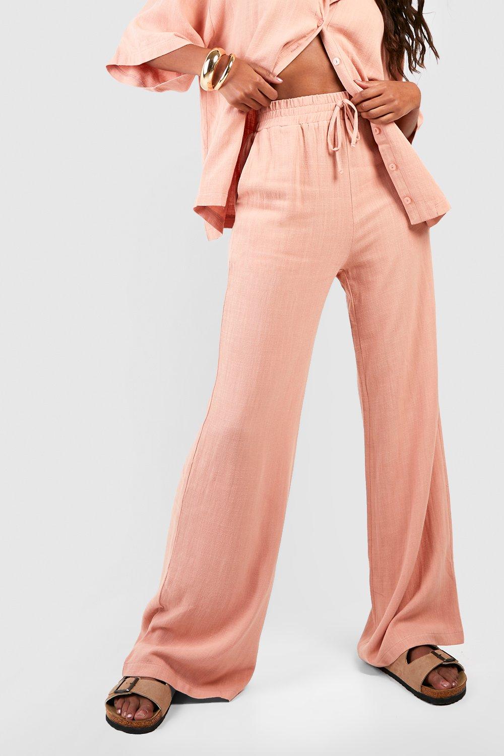 Plus Linen Belted Wide Leg Pants