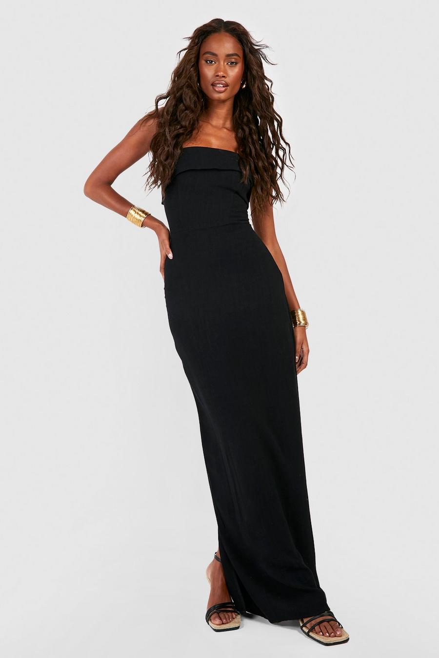 Black noir Linen Mix Tailored Column Maxi Dress