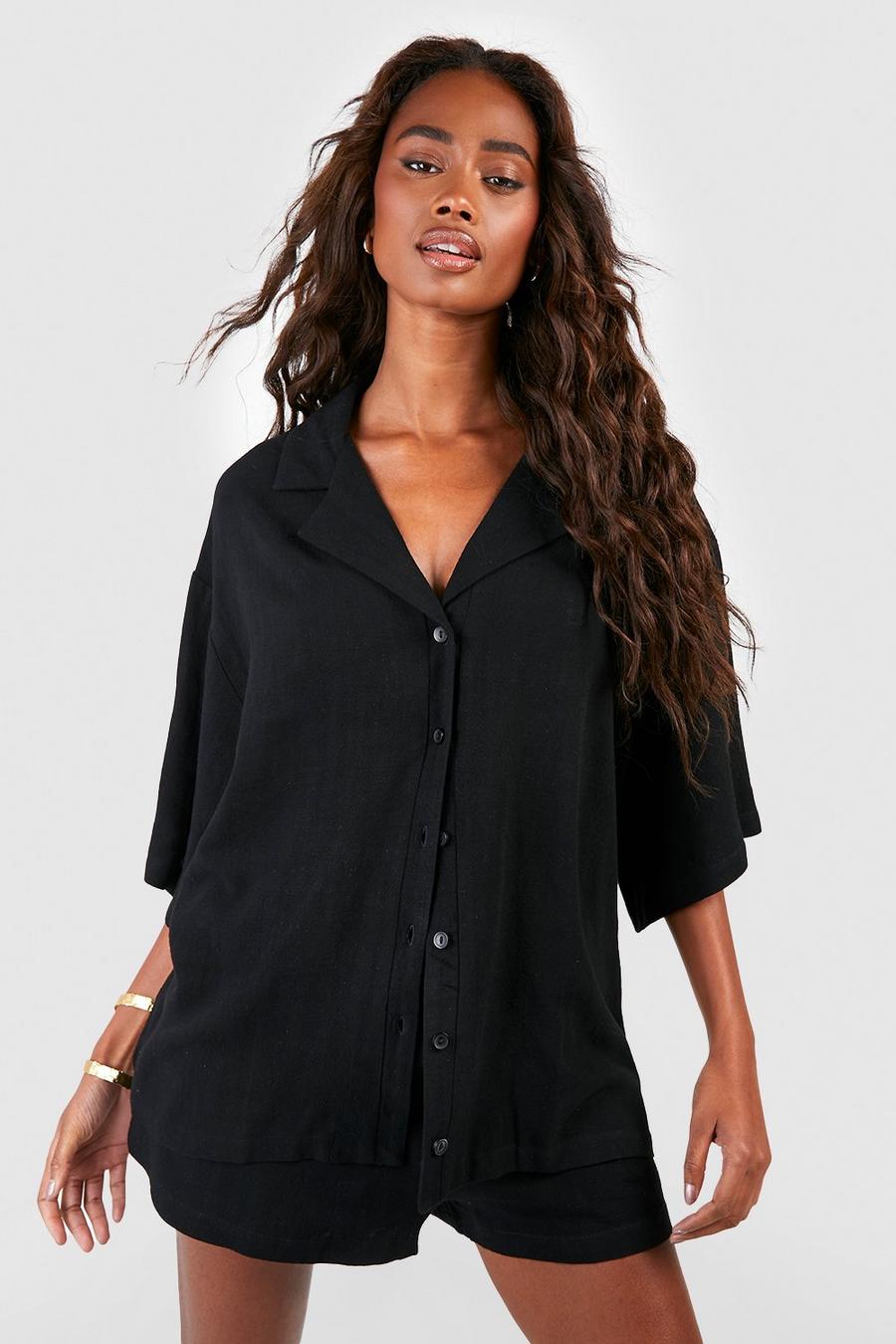 Black Linen Mix Relaxed Fit Shirt  image number 1
