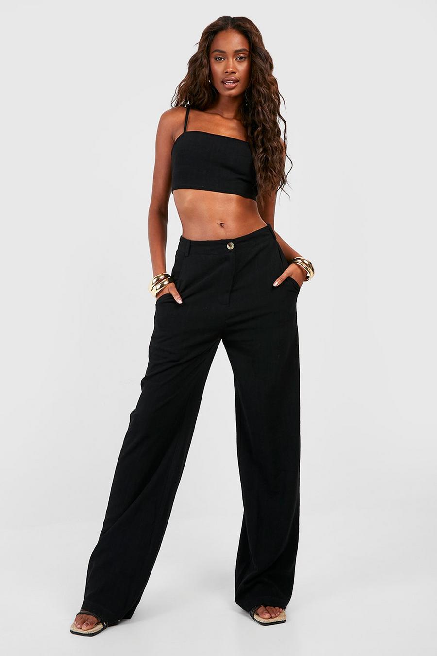 Black Linen Mix Tailored Wide Leg Trousers  image number 1