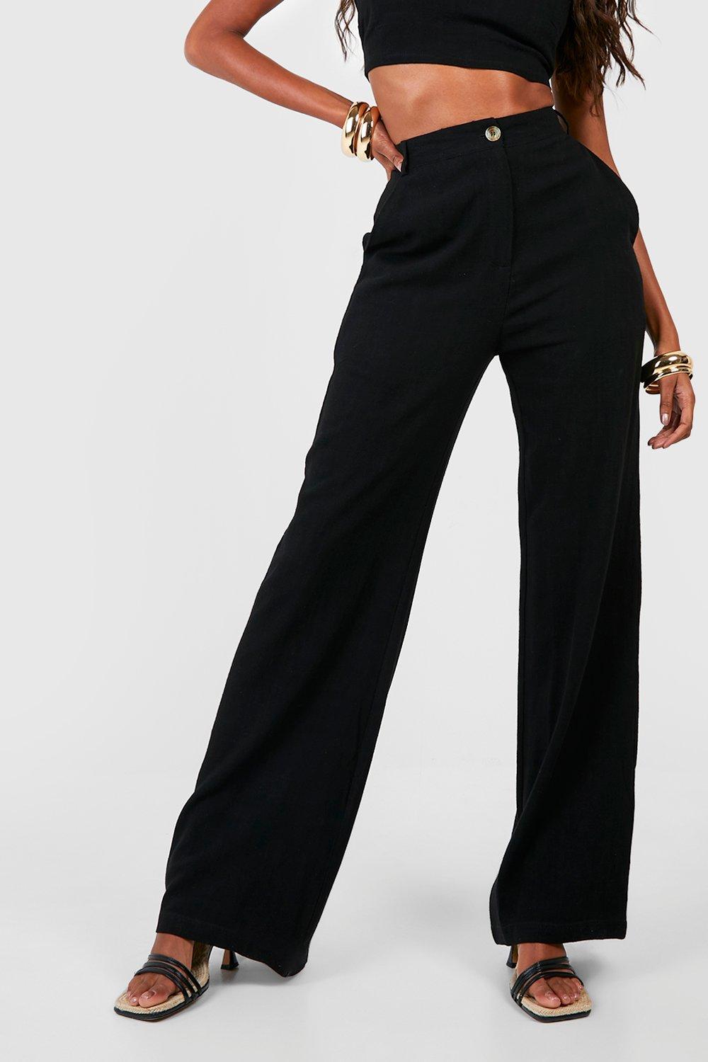 Linen Blend Tailored Pant in Black