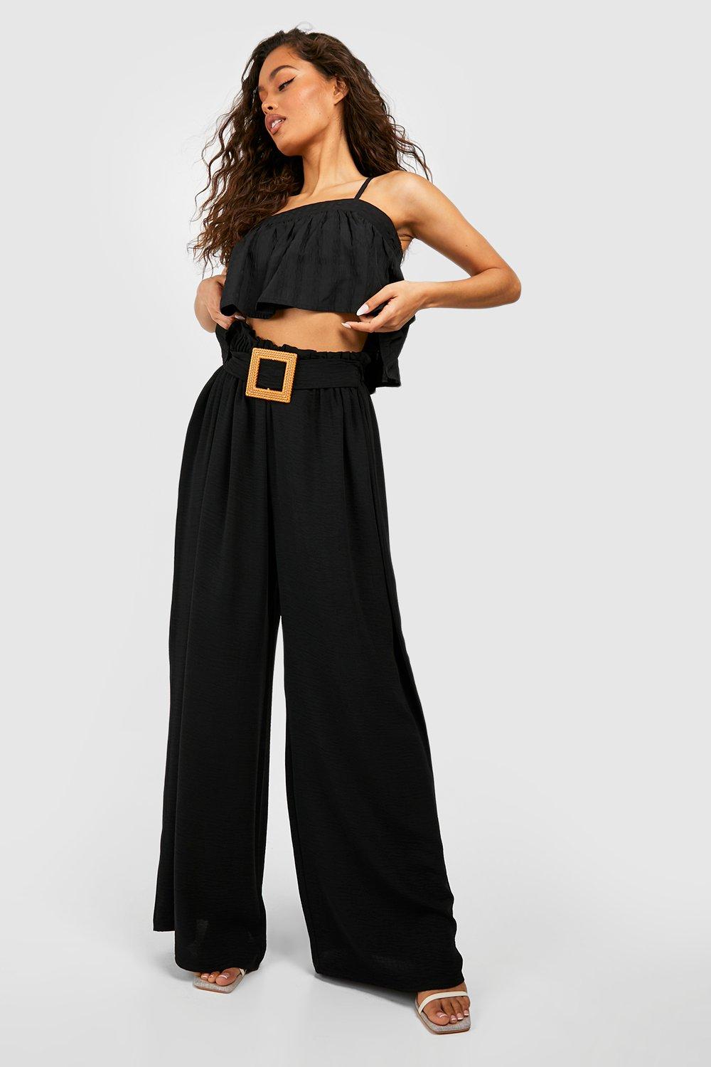 Linen Look Buckle Paperbag Trousers boohoo FI