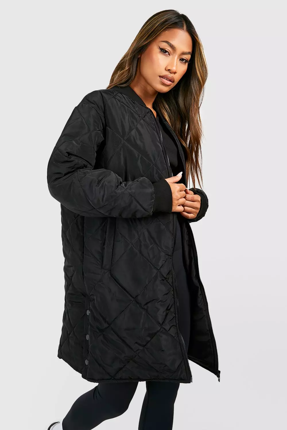 Women's Longline Quilted Bomber Jacket