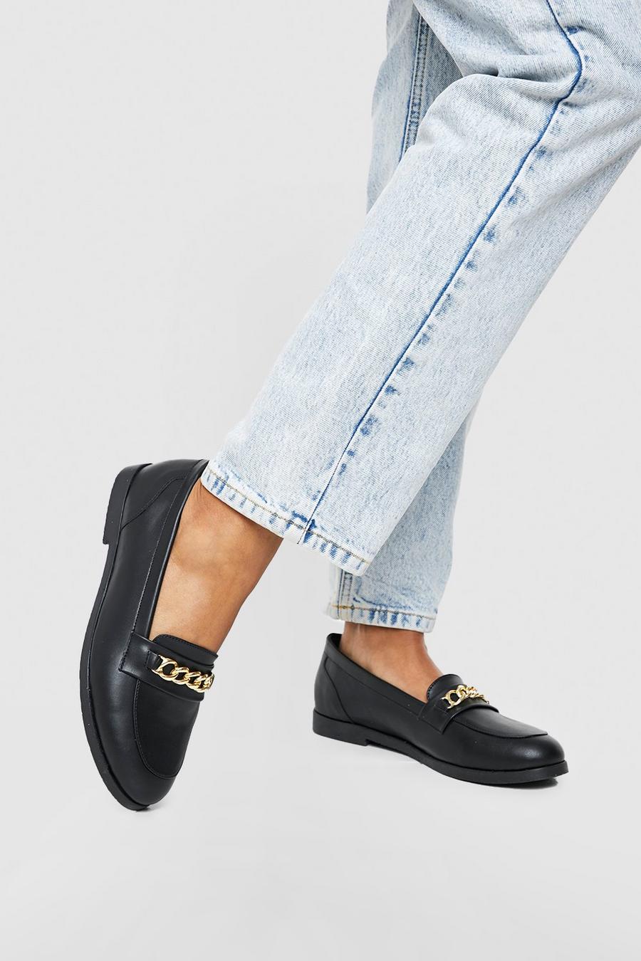 Black Chain Trim Loafers image number 1
