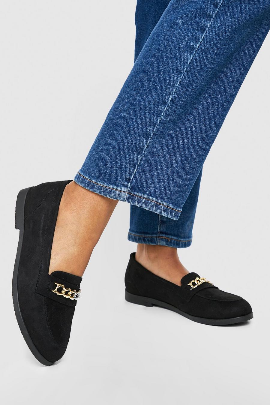 Black Chain Trim Loafers image number 1