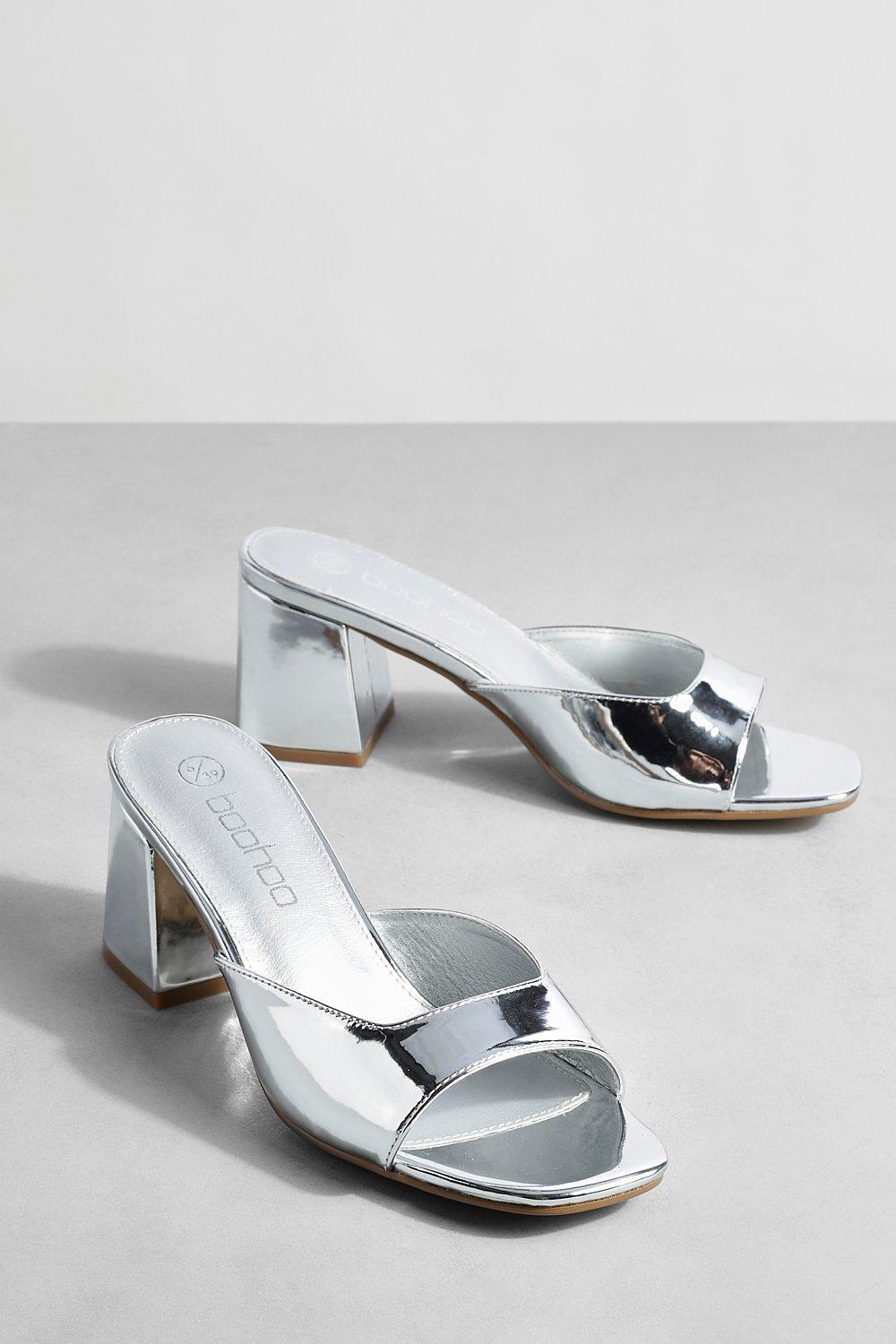 Squared Detail Low Block Mule | boohoo