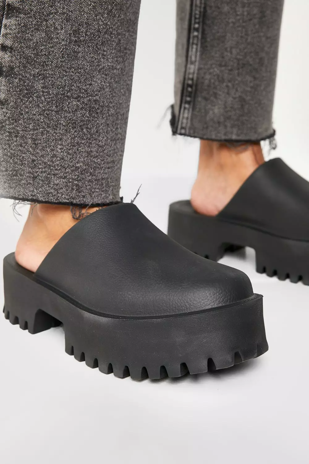 Black Platform Cleated Sole Clogs alternative image