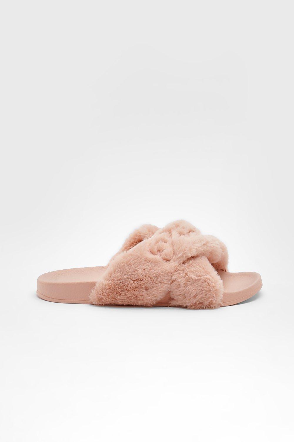 Fluffy store sliders boohoo