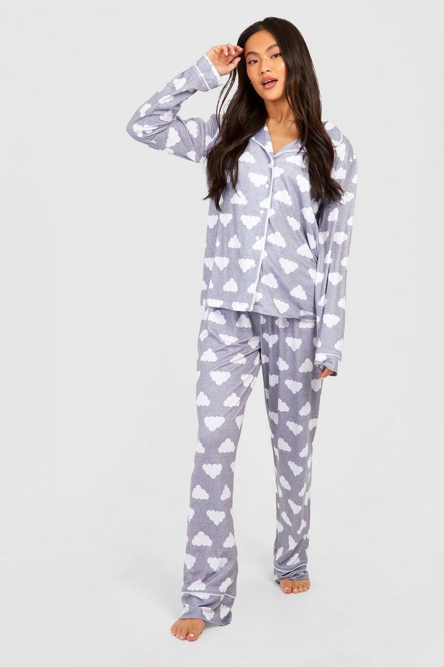 Jersey Pyjama-Set mit Wolken-Print, Grey