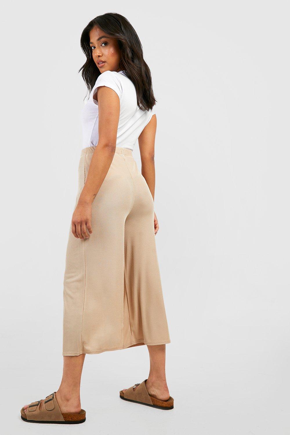 High Waisted Woven Cropped Wide Leg Pants