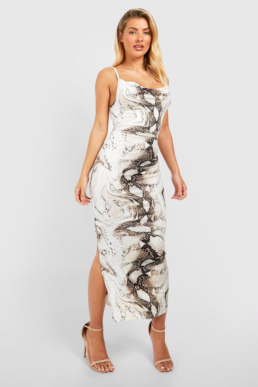 Cowl Neck Snake Print Midaxi Dress