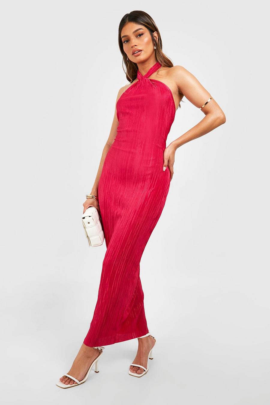 Pink Plisse Halterneck Midaxi Dress image number 1