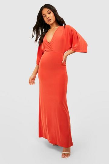 Petite Slinky Bias Cut Angel Sleeve Maxi Dress orange