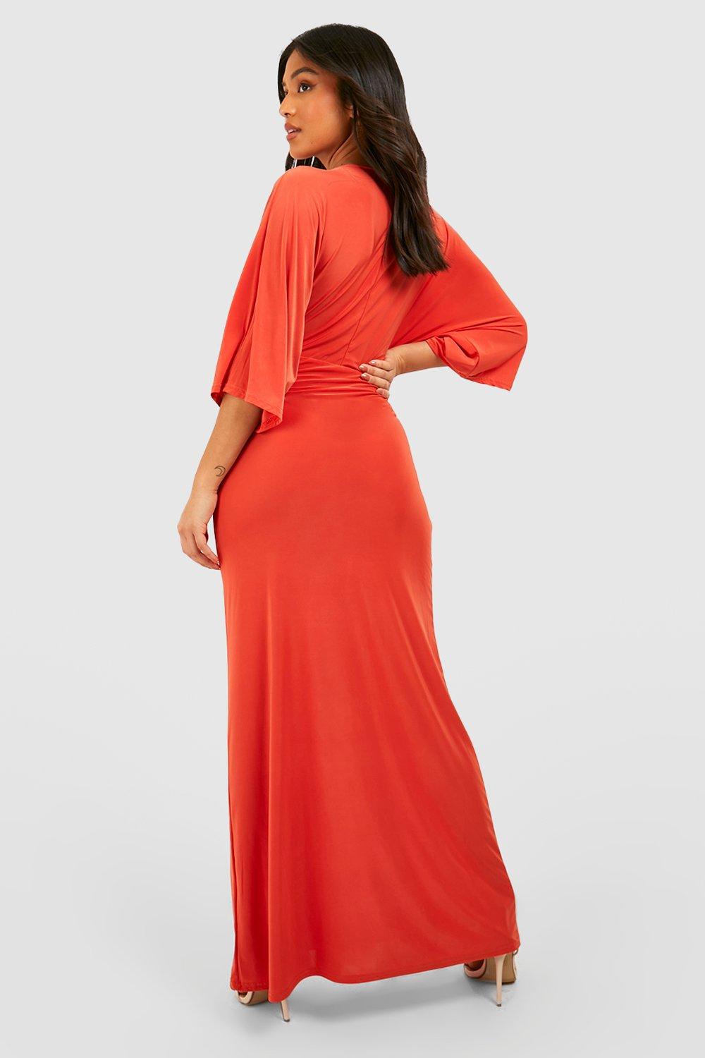 Slinky Flare Sleeve Dress in Red