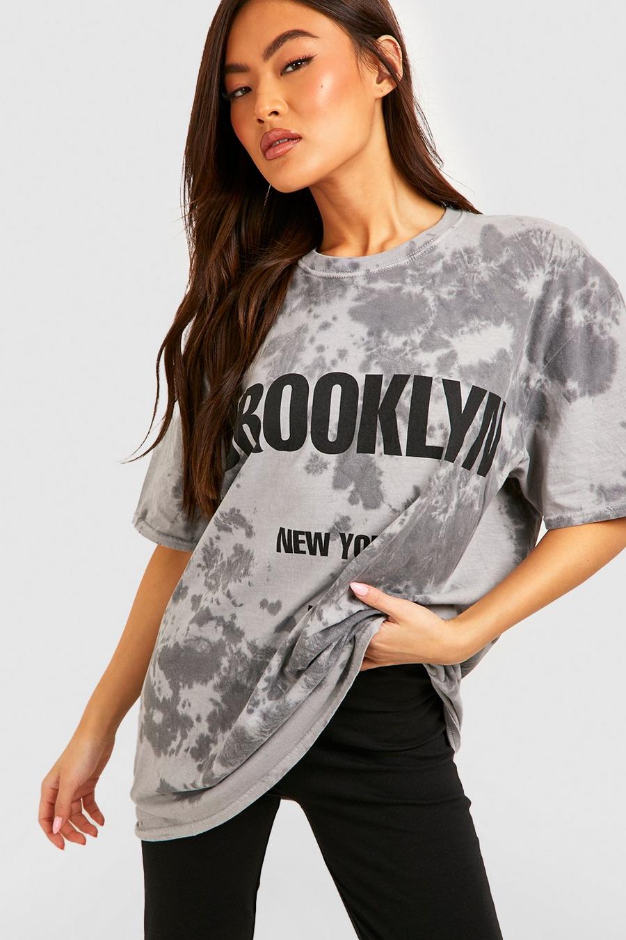 T-shirt oversize tie dye à slogan Brooklyn, Charcoal grey